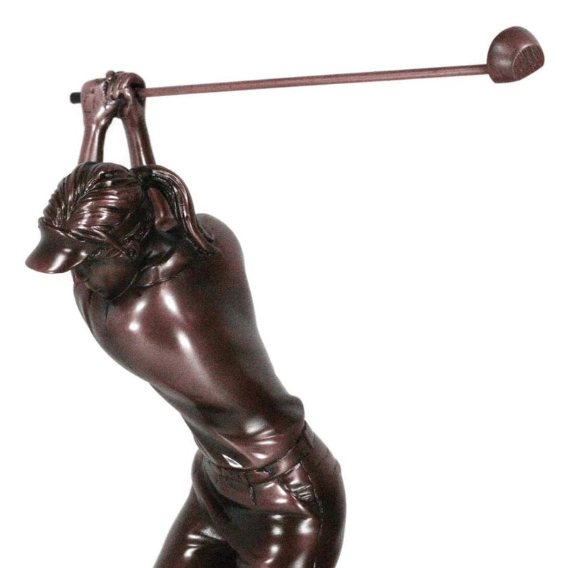 Professional Lady Golfer Swinging Golf Club On A Tee Bronze Electroplated Statue
