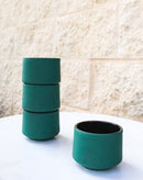 Green Modern Cylindrical Japanese Tetsubin Style Cast Iron Tea Cups Set of 4