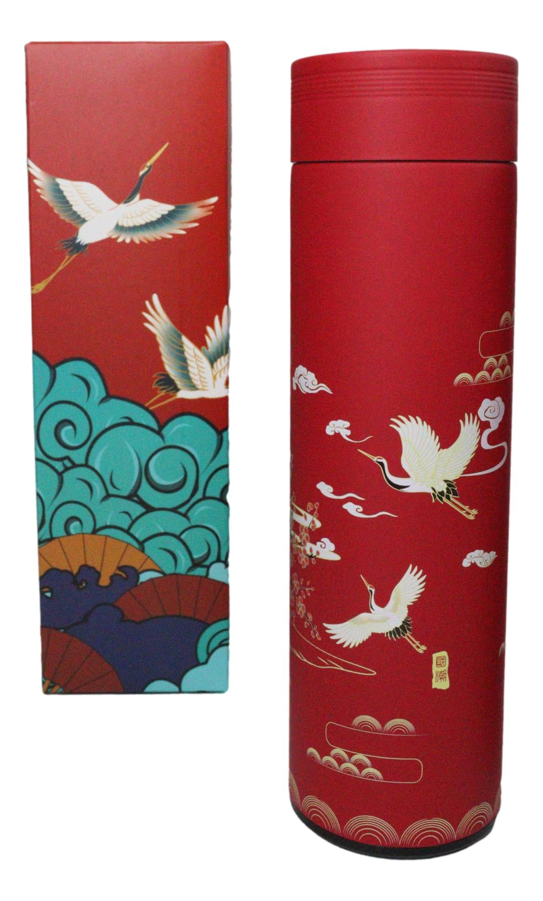 Red Sakura Cranes 17oz Vacuum Insulated Stainless Steel Thermos Bottle W Infuser