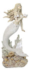 Large Vintage Sea Goddess Mermaid Holding Sconce Standing By Coral Reef Statue