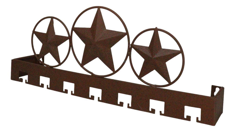 Rustic Western Triple Lone Star Circles Metal Wall Key Hooks Decor Plaque