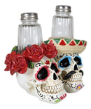 Day Of The Dead Sugar Skulls Roses And Sombrero Hat Salt & Pepper Shakers Holder
