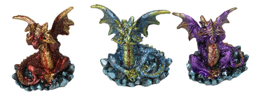 Fantasy Colorful See Hear Speak No Evil Baby Dragon Hatchling Figurines Set Of 3