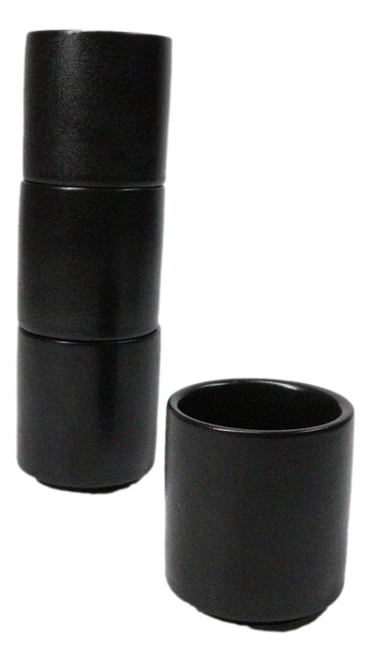 Set of 4 Kokuyo Black Minimalist Porcelain 1.25oz Ochoko Yuzu Sake Cups
