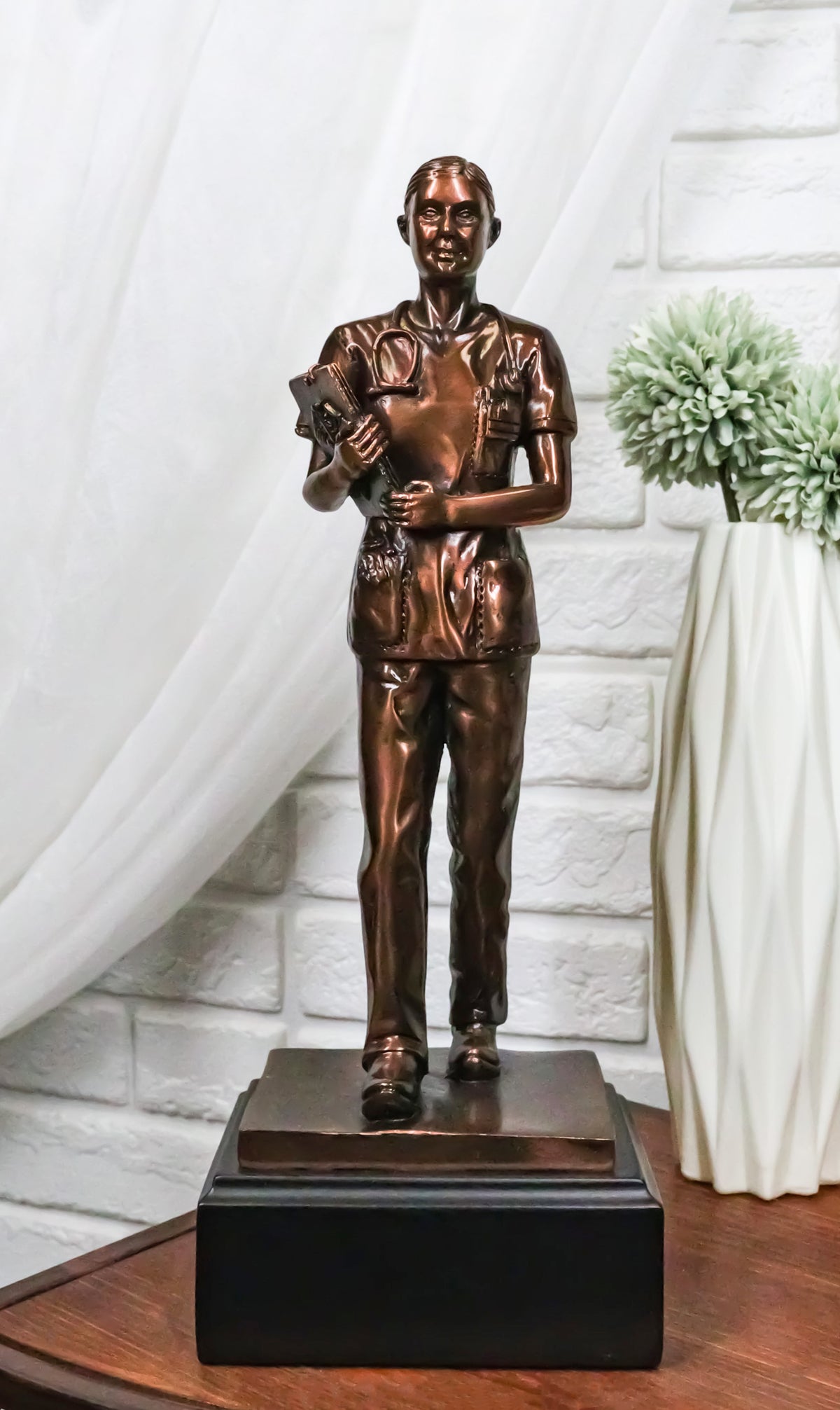 Medical Professional Physician Female Nurse Doctor Bronzed Resin Statue W/ Base - Ebros Gift