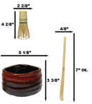 Red Brown Fire Volcano Ceramic Japanese Matcha Green Tea Bowl Whisk & Scoop Set