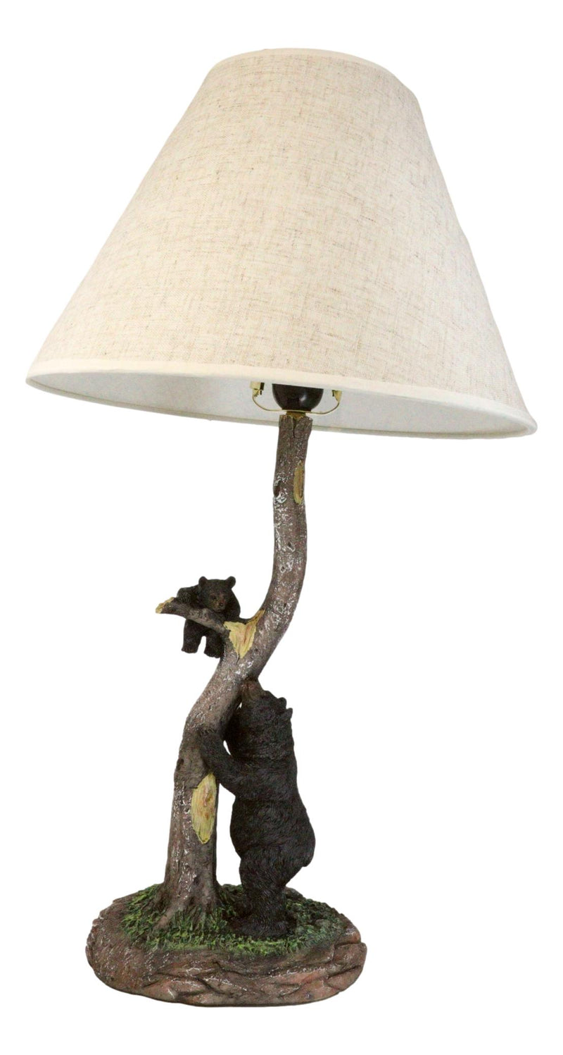 Rustic Black Mother Bear Playing With Cub Hanging On Tree Branch Table Lamp