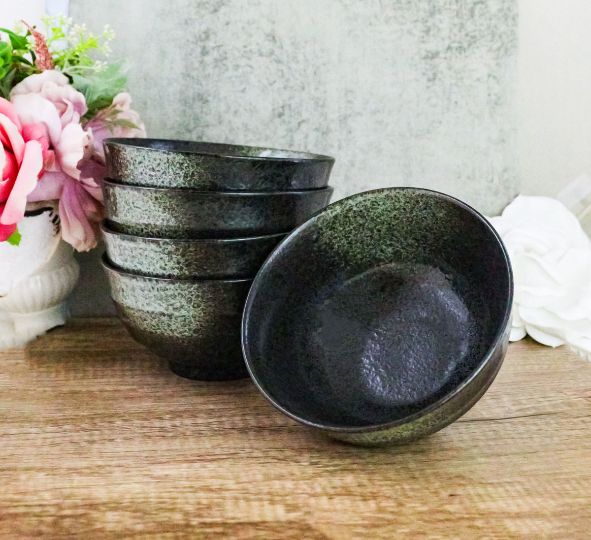 Pack Of 5 Grey Tone Hakumu Ceramic Soup Salad Rice Donburi Poke Bowls 24oz