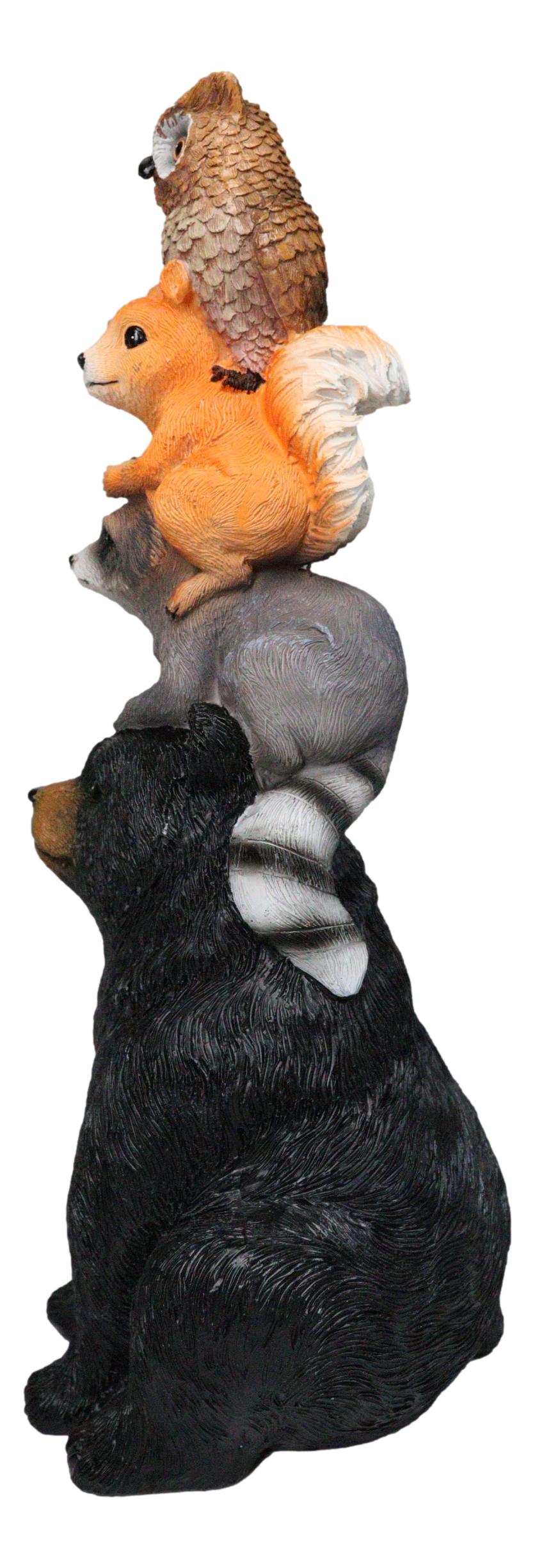Woodlands Forest Totem Companions Black Bear Raccoon Squirrel Owl Stack Figurine