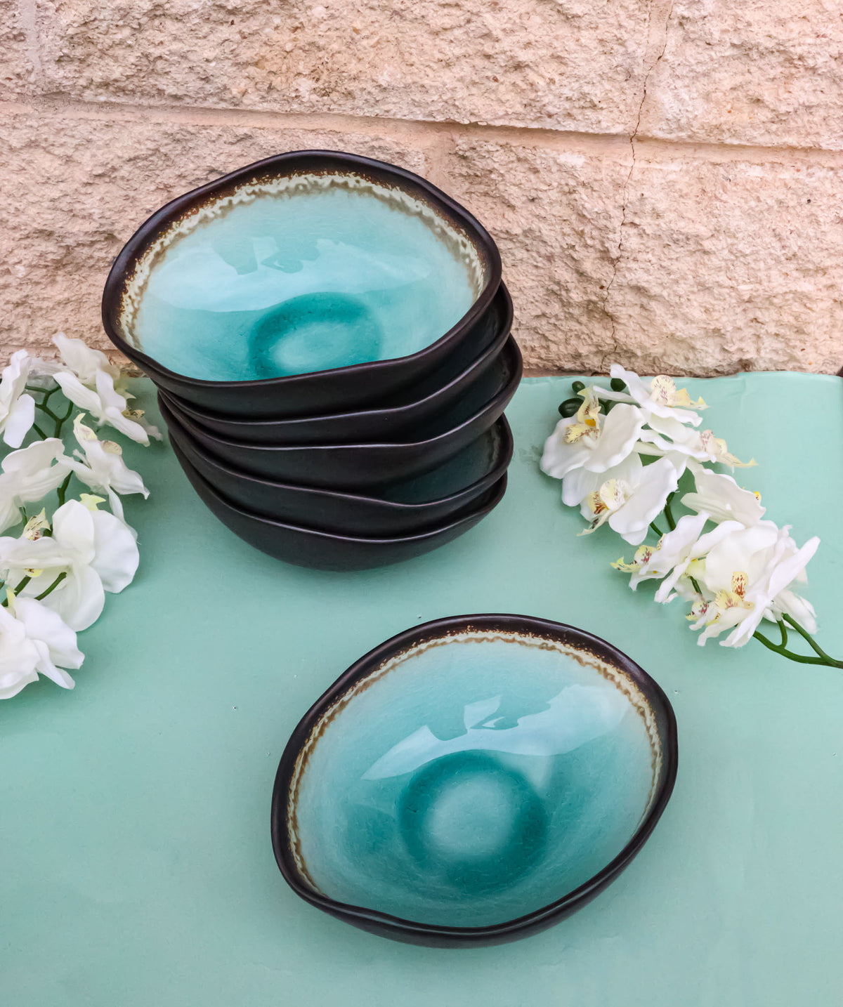 Pack Of 6 Green Crackle Midori Kannyu Wavy Round Condiment Sauce Dishes 2oz