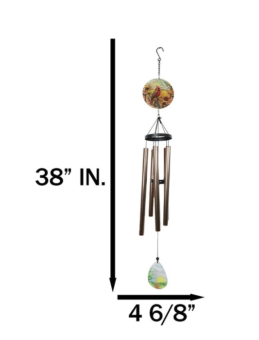 Nature Red Cardinal Bird Colorful Art Glass Hanging Wind Chime With Metal Rods