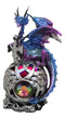 Metallic Blue Midnight Dragon Perching On Colorful LED Orb Night Light Figurine