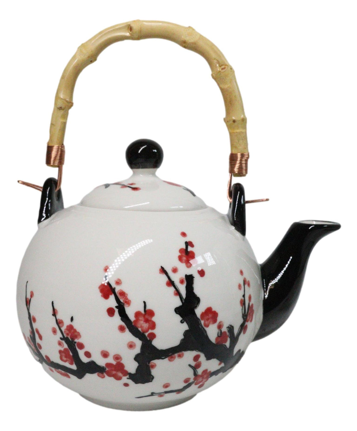 White Pink Sakura Cherry Blossoms Porcelain 30oz Teapot And 4 Tea Cups Set
