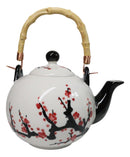 White Pink Sakura Cherry Blossoms Porcelain 30oz Teapot And 4 Tea Cups Set