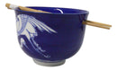 Blue And White Japanese Crane Ramen Donburi Soup Rice Bowl With Chopsticks Set