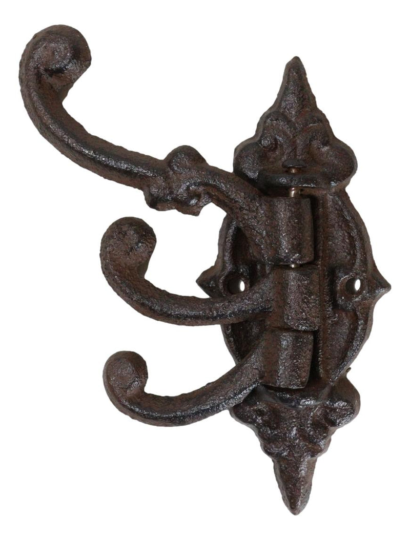 Pack Of 2 Cast Iron Rustic Victorian Scrollwork Spinning Swivel 3 Peg Wall Hooks