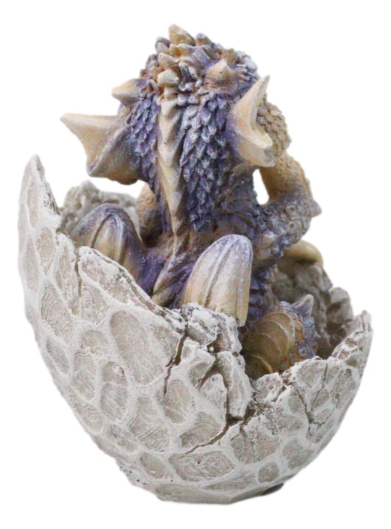 Adorable Blue Baby Dragon Hatchling Cracking Out of Egg Shell Figurine 4"H