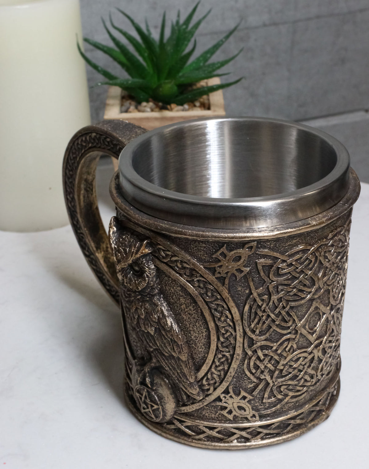 Celtic Knot Wicca Wise Great Horned Owl Perching On Pentagram Star Coffee Mug