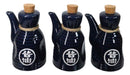 Set Of 6 Blue Japanese Calligraphy Shoyu Tenmoku Porcelain Soy Sauce Flask 7oz