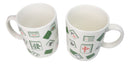 Set Of 2 Green White Chinese Mahjong Character Tiles Ceramic Mug Cups 11oz
