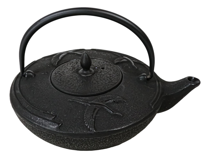 Japanese Black Cast Iron Trinity Asian Crane Tea Pot Tetsubin 24 fl oz Capacity