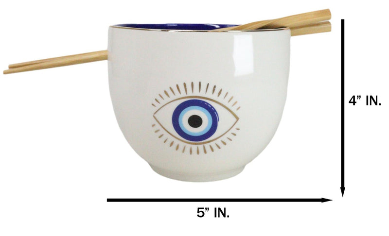 White And Gold Wicca Mystic Evil Eye Of Providence Soup Bowl With Chopsticks