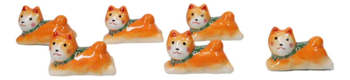 Tan Shiba Inu Dog Ceramic Chopstick Rests Set of 6 with Bamboo Chopsticks