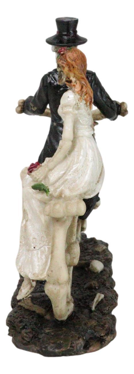 Wedding Skeletons Bride And Groom Riding Skeletal Bones Roses Bicycle Figurine