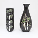 Charcoal Grey Bamboo Forest Porcelain Sake Carafe Flask And 4 Ochoko Cups Set