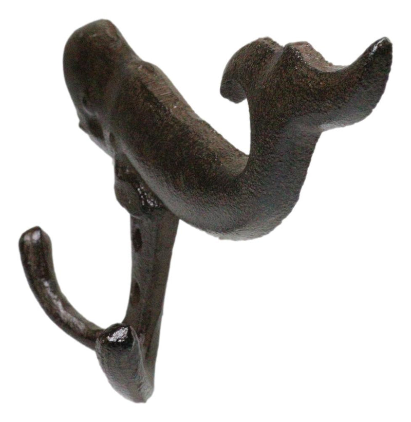 Set Of 2 Cast Iron Rustic Nautical Marine Sea Sperm Whale Double Wall Coat Hooks