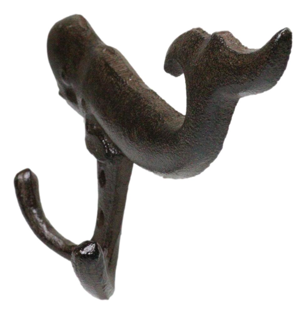 Set Of 4 Cast Iron Rustic Nautical Marine Sea Sperm Whale Double Wall Coat Hooks