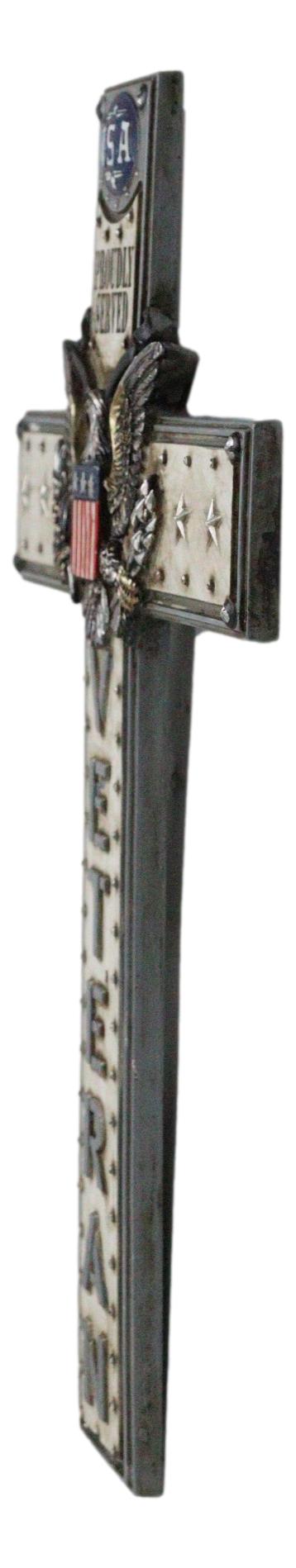 Western USA Proudly Served Flag American Great Seal Eagle Veteran Wall Cross - Ebros Gift