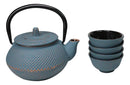 Sky Blue Hobnails Textured Petite Cast Iron Teapot 10oz With 4 Mini Tea Cups Set