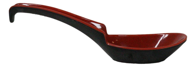 Sleek Red Black Melamine Asian Soup Spoons With Ladle Hook & Notch Set Of 6