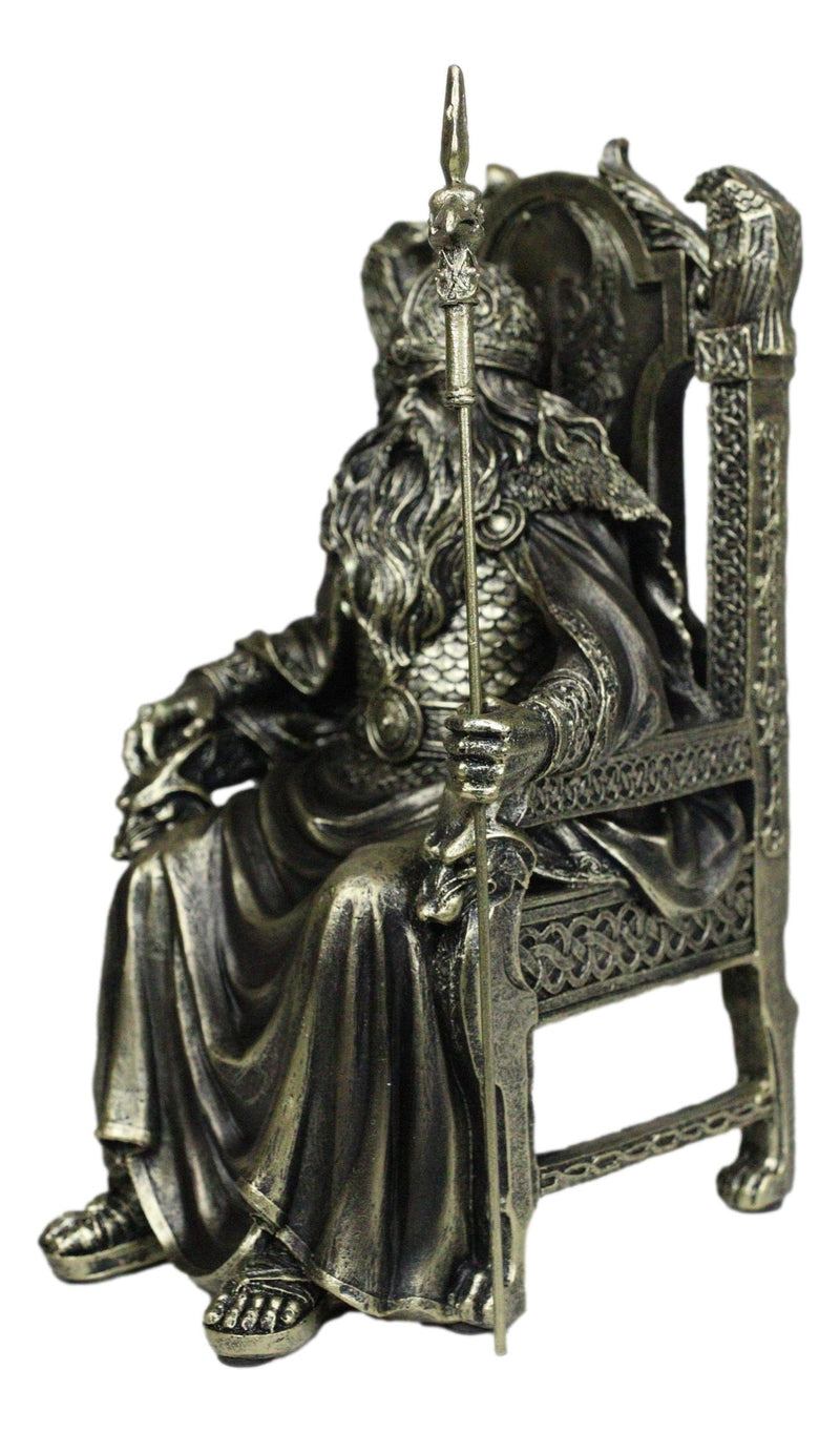 Norse Viking Odin The Alfather Sitting On A Throne with Raven Spear Statue
