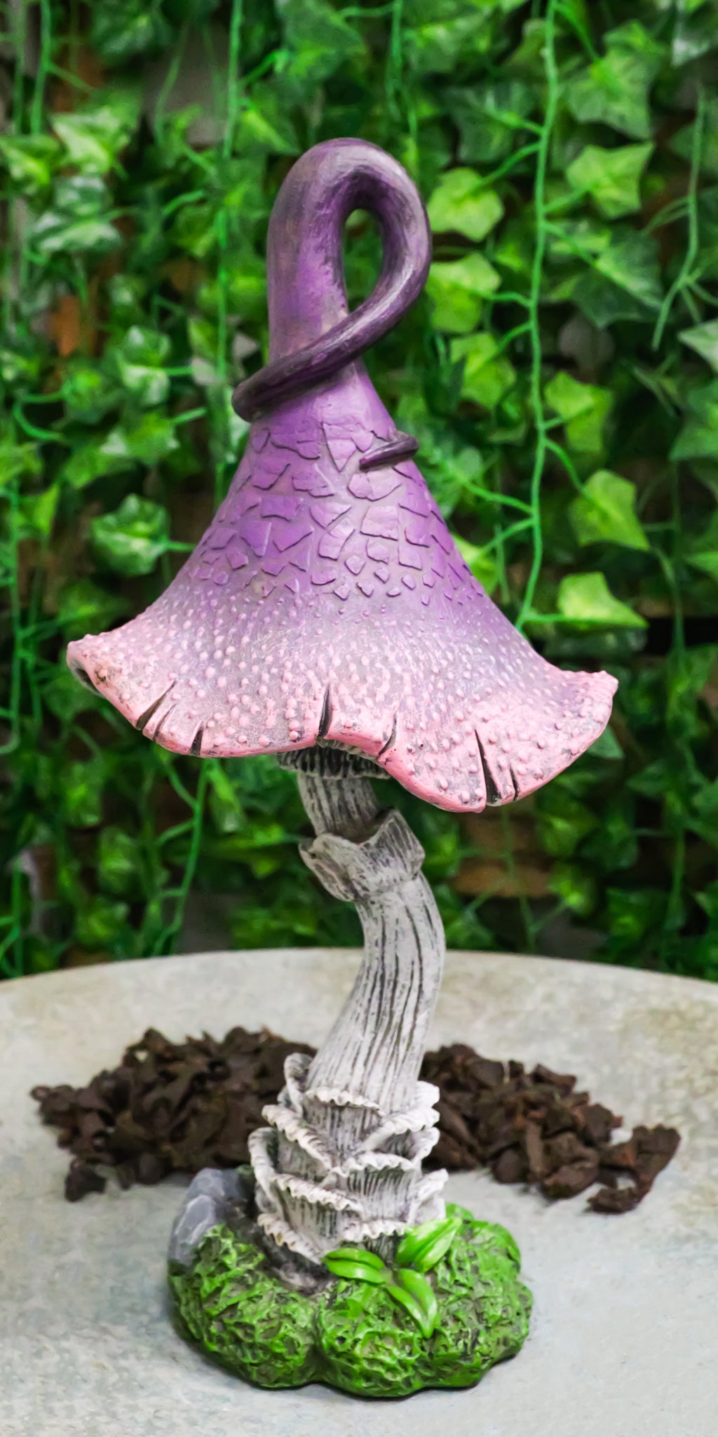 Enchanted Fairy Garden Giant Purple Crooked Toadstool Mushroom Figurine 12"H