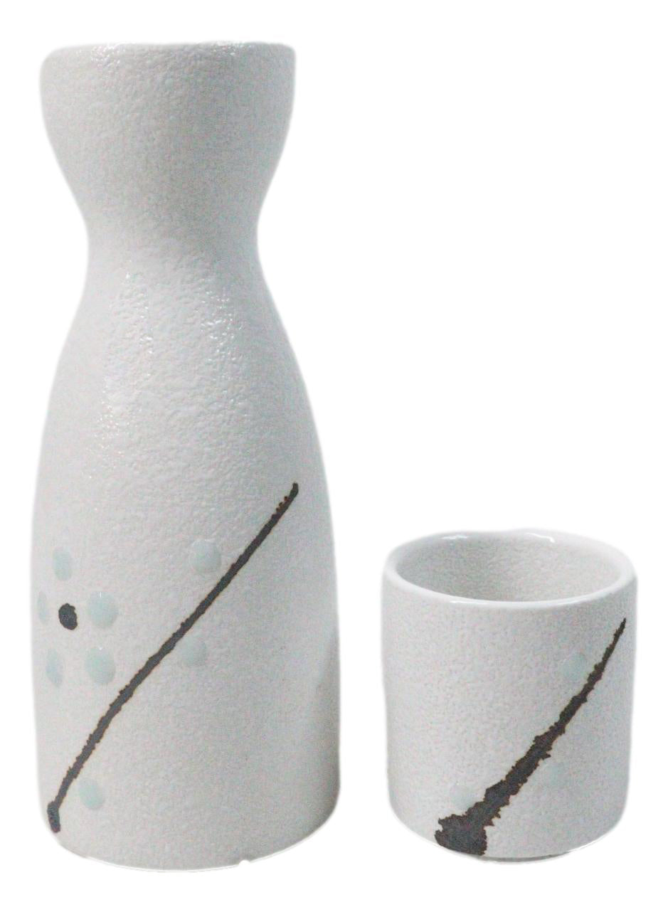 Porcelain Snow Flowers White Yukino Hana Wine Sake Flask With 2 Cups Set