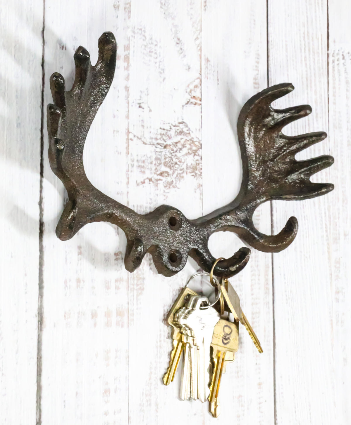 Set Of 2 Cast Iron Western Rustic Bull Moose Antlers Rack 4 Pegs Wall Hooks
