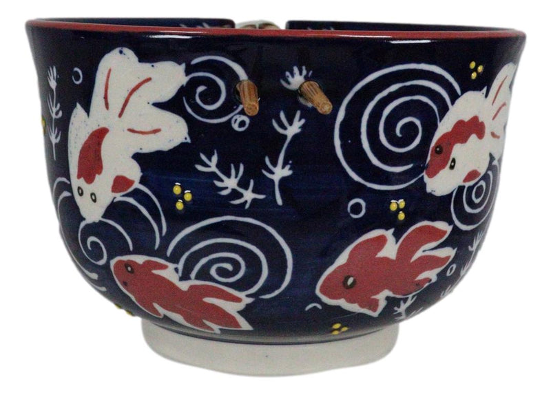 Feng Shui Zen Garden Pond Water Ripples Goldfish Ramen Soup Bowl With Chopsticks