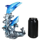 Nautical Marine Sea Ocean 2 Blue Dolphins Leaping Out Of The Reef Waves Figurine