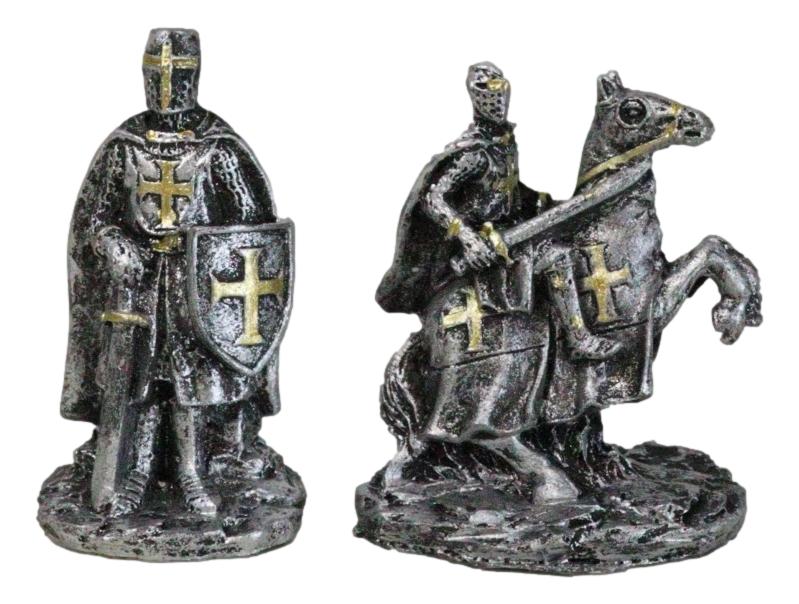 Set of 12 Medieval Crusader Knights With Swords Shields Horses Mini Figurines