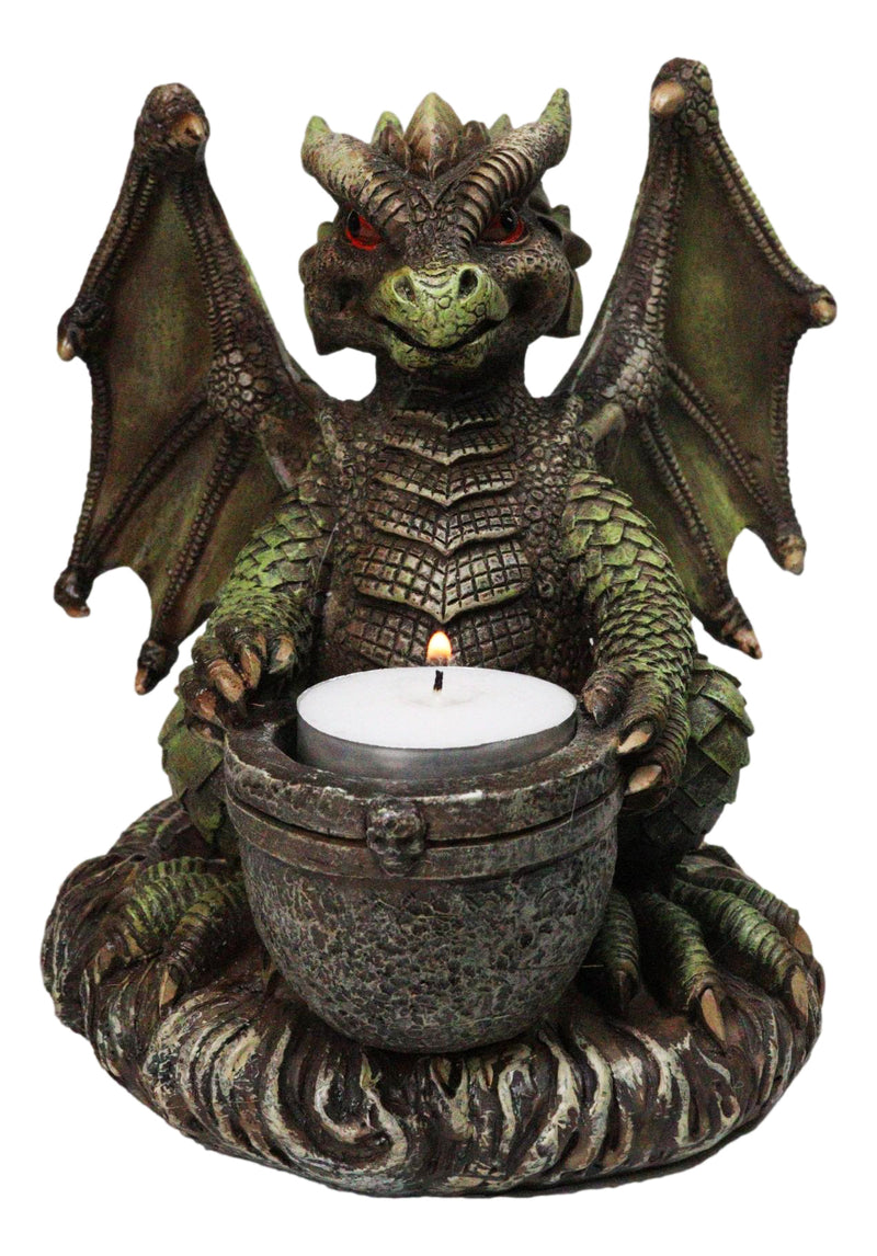 Earth Druid Dragon Holding Magic Cauldron Tea Light Candle Or Incense Holder