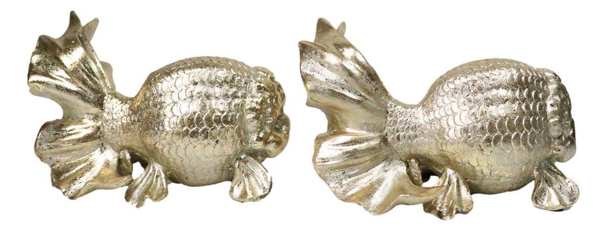 Pack of 2 Nautical Marine Goldfishes Gold Fish Sculptures In Gold Leaf Finish