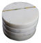 White Banswara Marble with Gold Metal Striped Inlay Accent 4 Piece Coaster Set