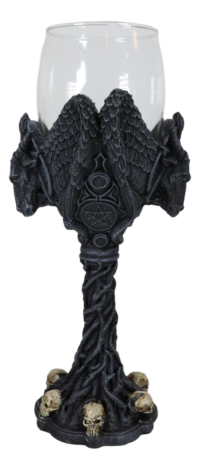 Sabbatic Goat Baphomet Pentagram Raven Wings Dendritic Vines Wine Goblet Cup