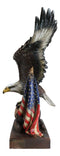 Large 20"H Bald Eagle On Globe With American Flags One Nation Under God Statue