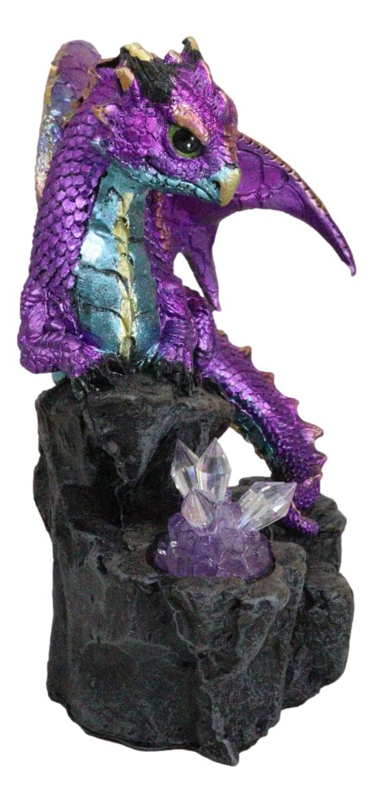 Purple Magenta Spyro Baby Dragon On Faux Geode LED Crystals Rock Figurine