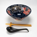 Red Koi Fishes Ceramic Ramen Rice Bowl With Soup Spoon Chopsticks And Rest Set