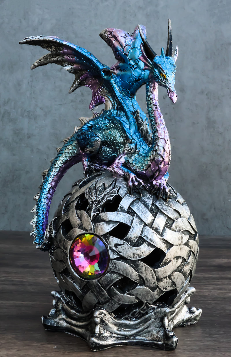 Ebros Dragon Perching On Color Changing LED Orb Night Light Statue (Aqua Blue)