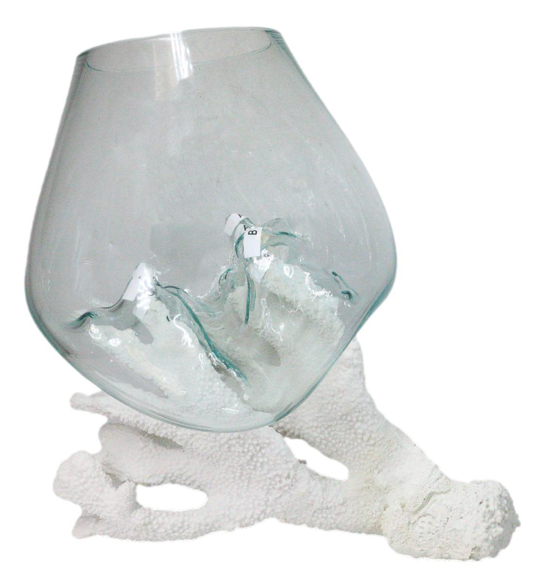 Marine Hand Made White Coral Polyps With Molten Glass Terrarium Bowl Large 15H"